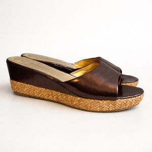 CLOUDWALKERS BRONZE METALLIC BAMBOO ESPADRILLE PLATFORM SLIDES 9 WIDE